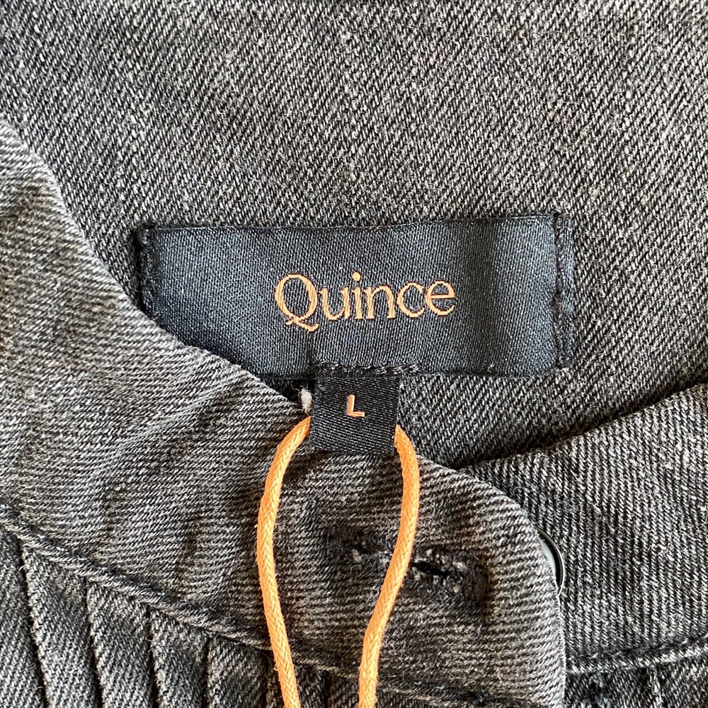Quince Distressed Denim Tuxedo Shirt Pleated Button Down Large - Picture 4 of 10
